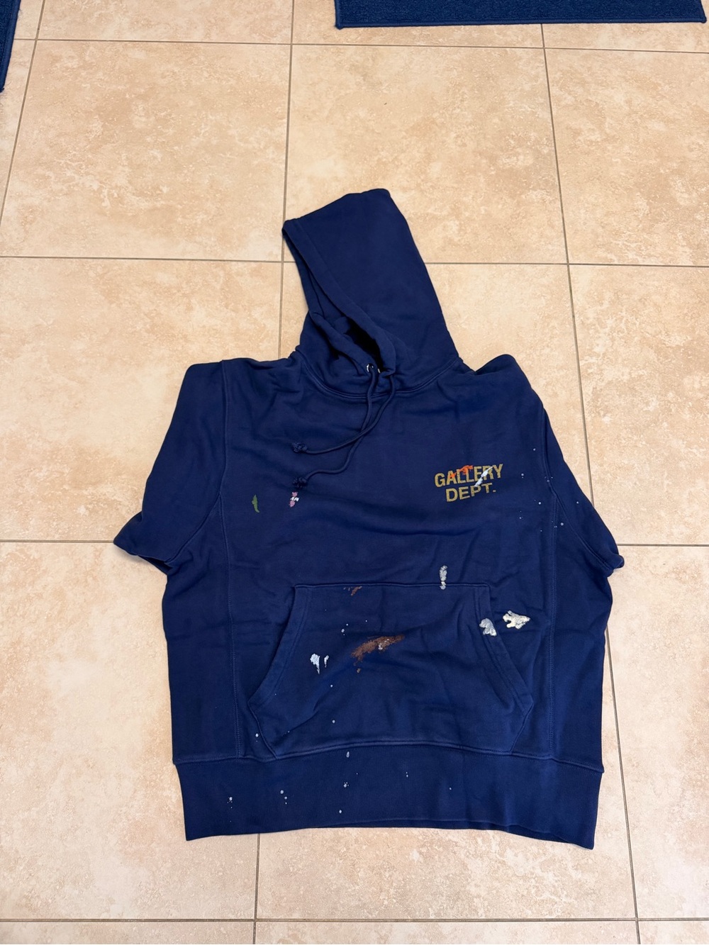 Gallery Dept Navy Hoodie with Gold Logo and Paint splatter - Picture 3 of 4